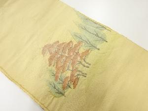 アンティーク　手織り紬松に樹木模様織出し名古屋帯